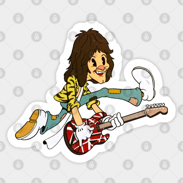 Eddie Van Halen 1930s rubberhose cuphead cartoon style Sticker by Kevcraven